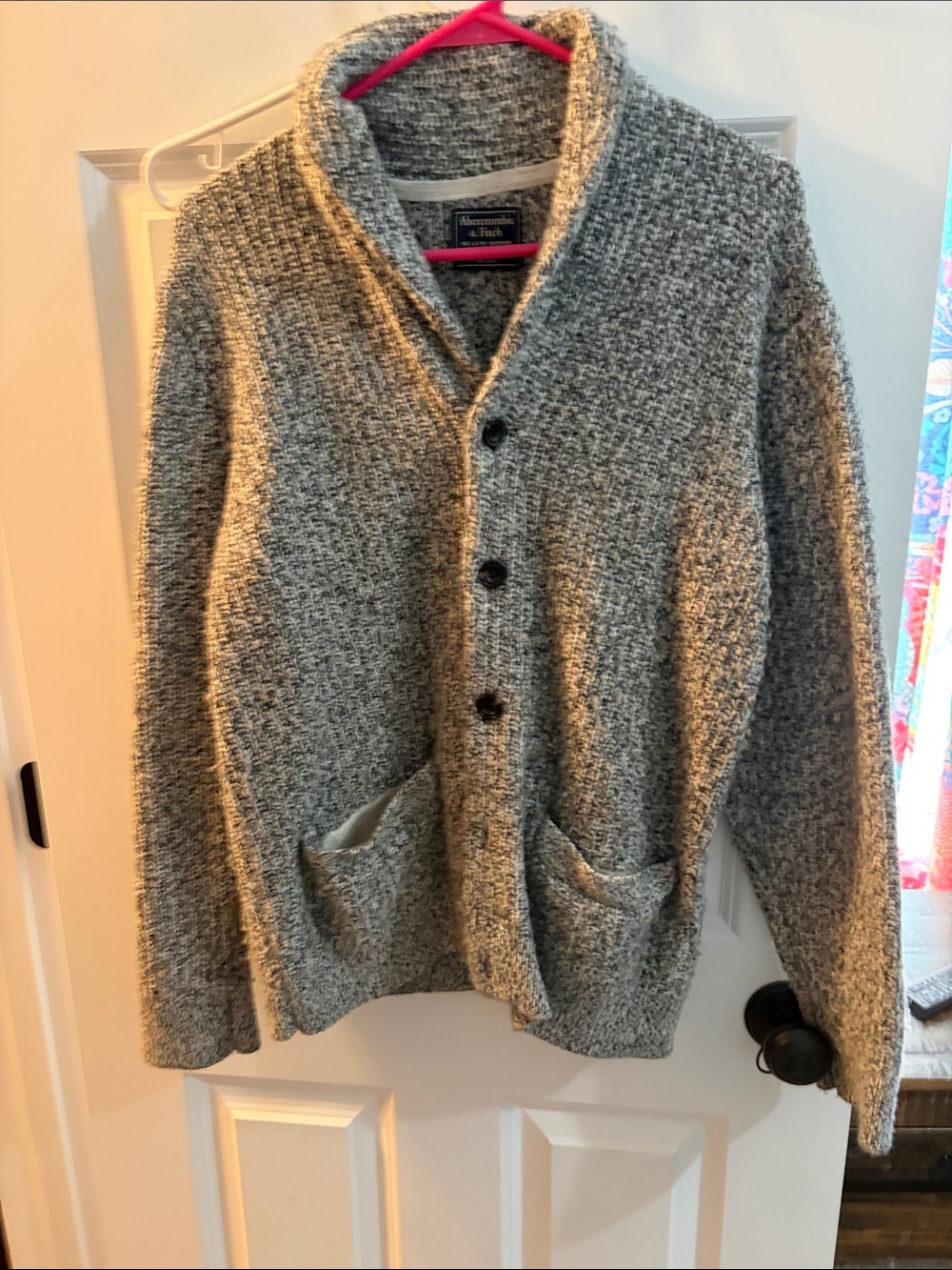 Abercrombie & Fitch Men's Shawl Collar Gray Knit Cardigan
